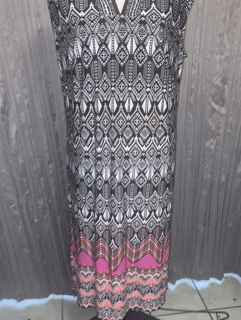Catherines Black Maxi Skirt with Pink and Coral Border